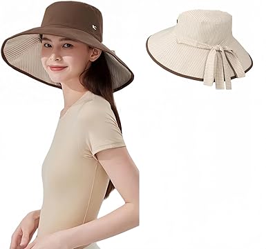Women's Striped Sun Hat, Wide Brim, UPF 50+ UV Blocking, Breathable Outdoor Bucket Hat