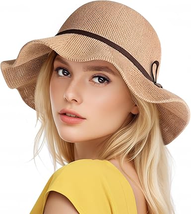 Sun Beach Hats for Women, Summer UPF 50+ UV Sun Protection Wide Brim Woven Hat Foldable Packable Knitted Cap