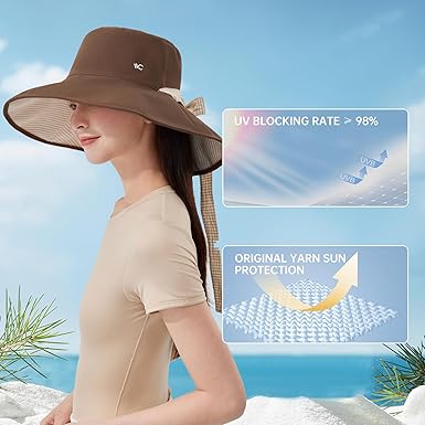Women's Striped Sun Hat, Wide Brim, UPF 50+ UV Blocking, Breathable Outdoor Bucket Hat