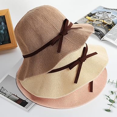 Sun Beach Hats for Women, Summer UPF 50+ UV Sun Protection Wide Brim Woven Hat Foldable Packable Knitted Cap