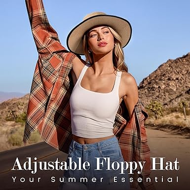 Beach Sun Straw Hats for Women, UPF 50+ UV Sun Protection Wide Brim Summer Straw Hat Foldable Packable Roll up Cap