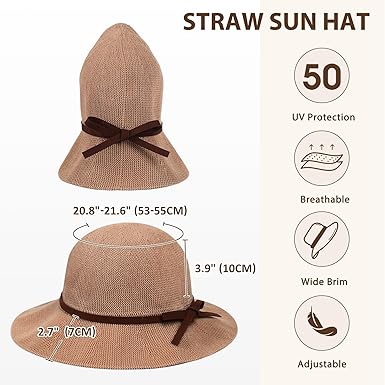Sun Beach Hats for Women, Summer UPF 50+ UV Sun Protection Wide Brim Woven Hat Foldable Packable Knitted Cap