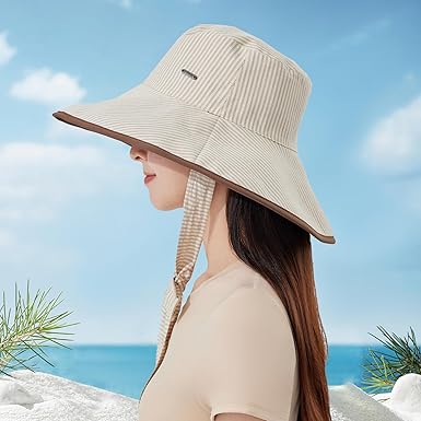Women's Striped Sun Hat, Wide Brim, UPF 50+ UV Blocking, Breathable Outdoor Bucket Hat