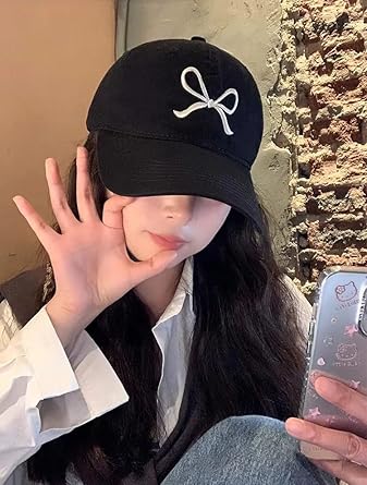 Trendy Bow-Tie Baseball Cap for Women and Men Trucker Hats Y2k Adjustable Fashion Sun Hat with Visor for Hiking & Travel