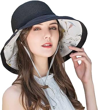 Women's-Mesh-Sun-Hats Wide-Brim Summer Beach Bucket Caps for Girls Outdoor-UV-Protection Foldable-Fishing-Hat Chin Strap