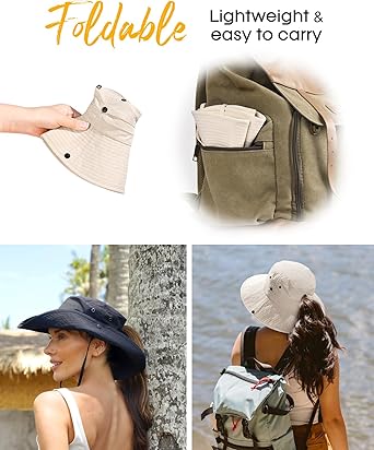 Sun Hats for Women Ponytail UPF 50+ Beach Summer Hat Wide Brim Packable Cowboy Hat