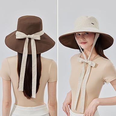 Women's Striped Sun Hat, Wide Brim, UPF 50+ UV Blocking, Breathable Outdoor Bucket Hat