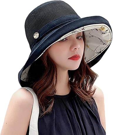 Women's-Mesh-Sun-Hats Wide-Brim Summer Beach Bucket Caps for Girls Outdoor-UV-Protection Foldable-Fishing-Hat Chin Strap